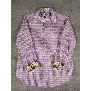 ROBERT GRAHAM Men's Purple Long Sleeve Button Shirt India Accent Flip Cuff Large